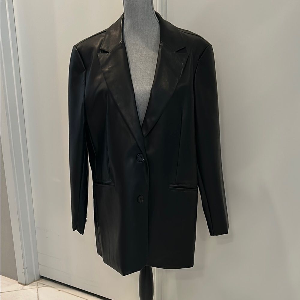 Rebecca Minkoff Black Faux Leather Blazer Classic Suit Jacket